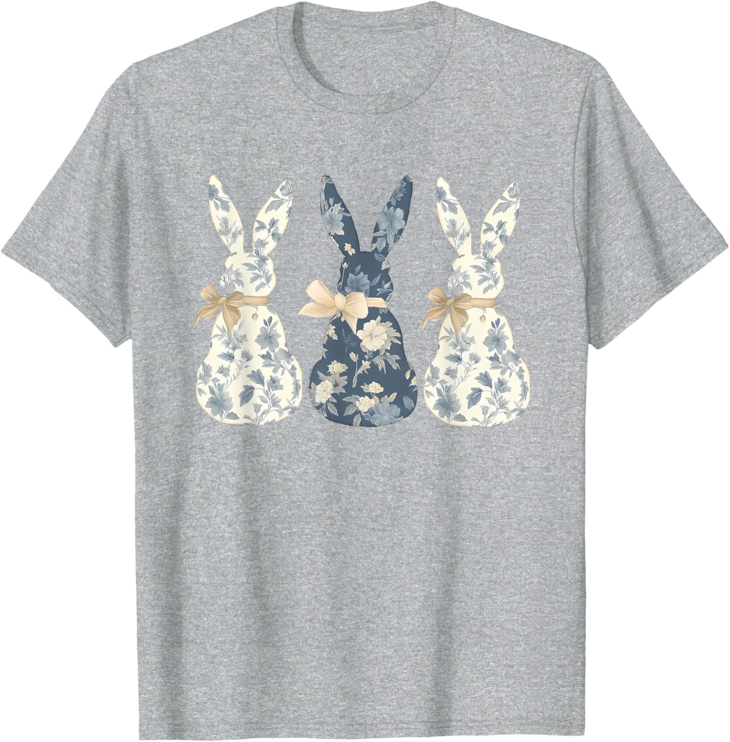 Easter Chinoiserie Floral Bunny With Cute Blue Bow Coquette T-Shirt