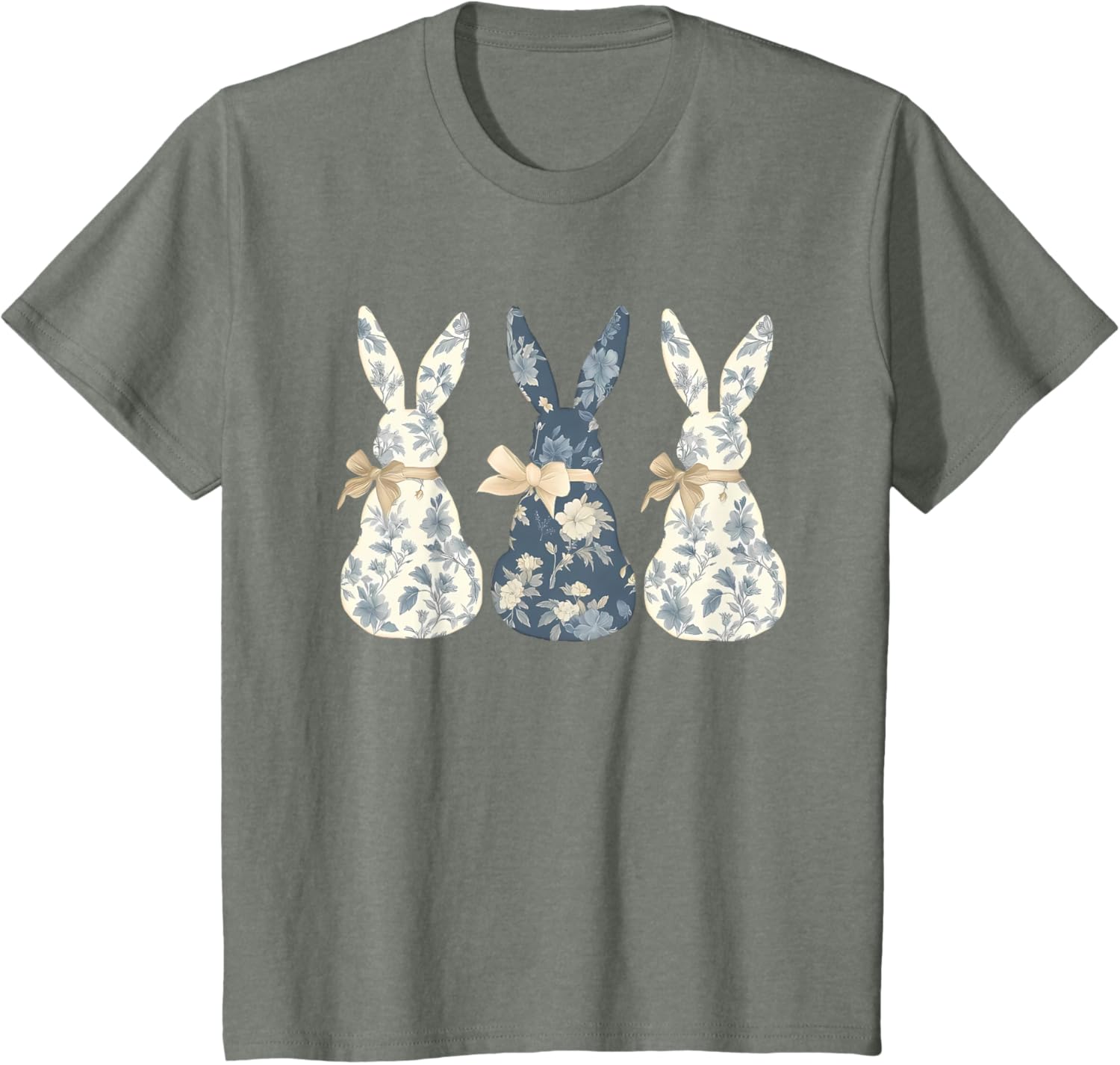 Easter Chinoiserie Floral Bunny With Cute Blue Bow Coquette T-Shirt