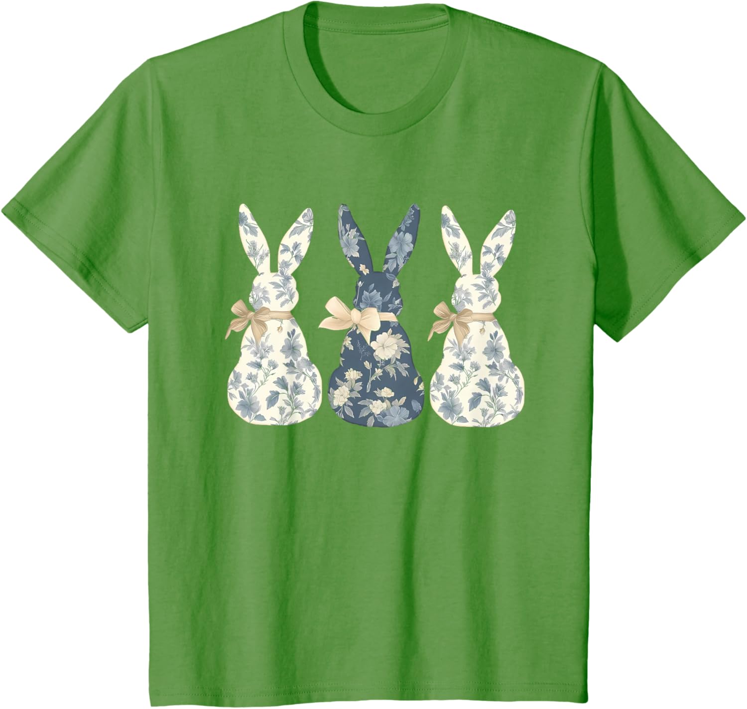 Easter Chinoiserie Floral Bunny With Cute Blue Bow Coquette T-Shirt