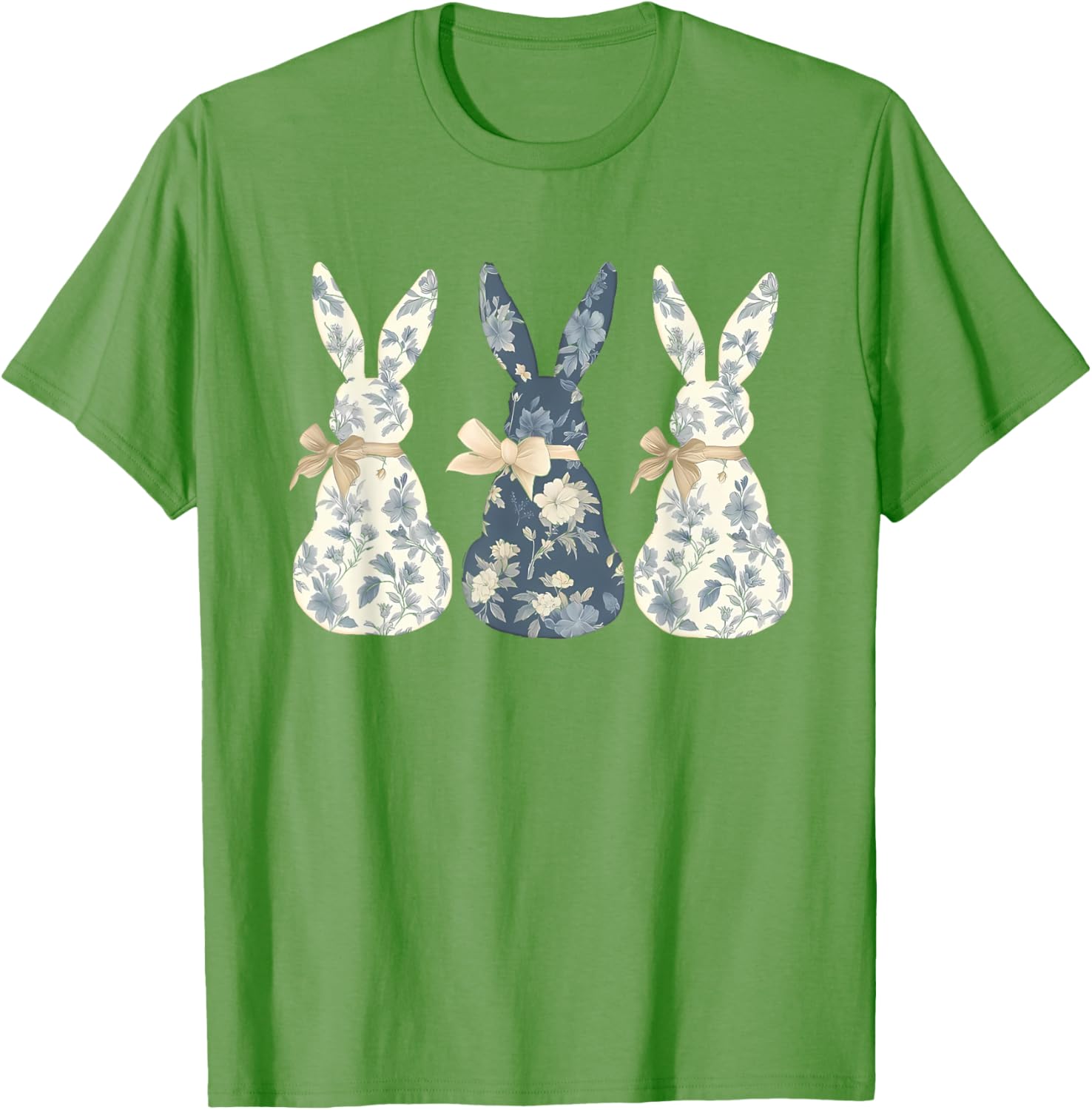 Easter Chinoiserie Floral Bunny With Cute Blue Bow Coquette T-Shirt