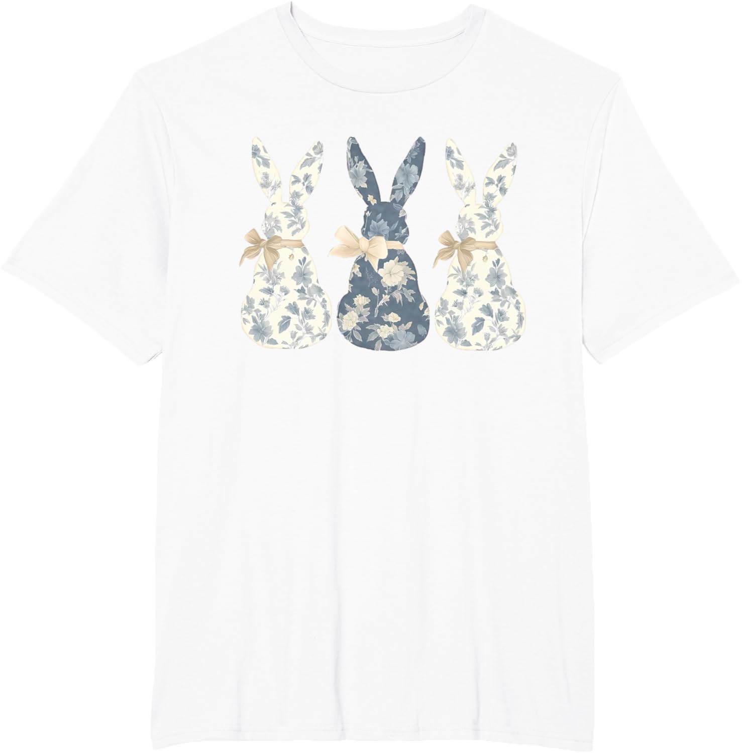 Easter Chinoiserie Floral Bunny With Cute Blue Bow Coquette T-Shirt