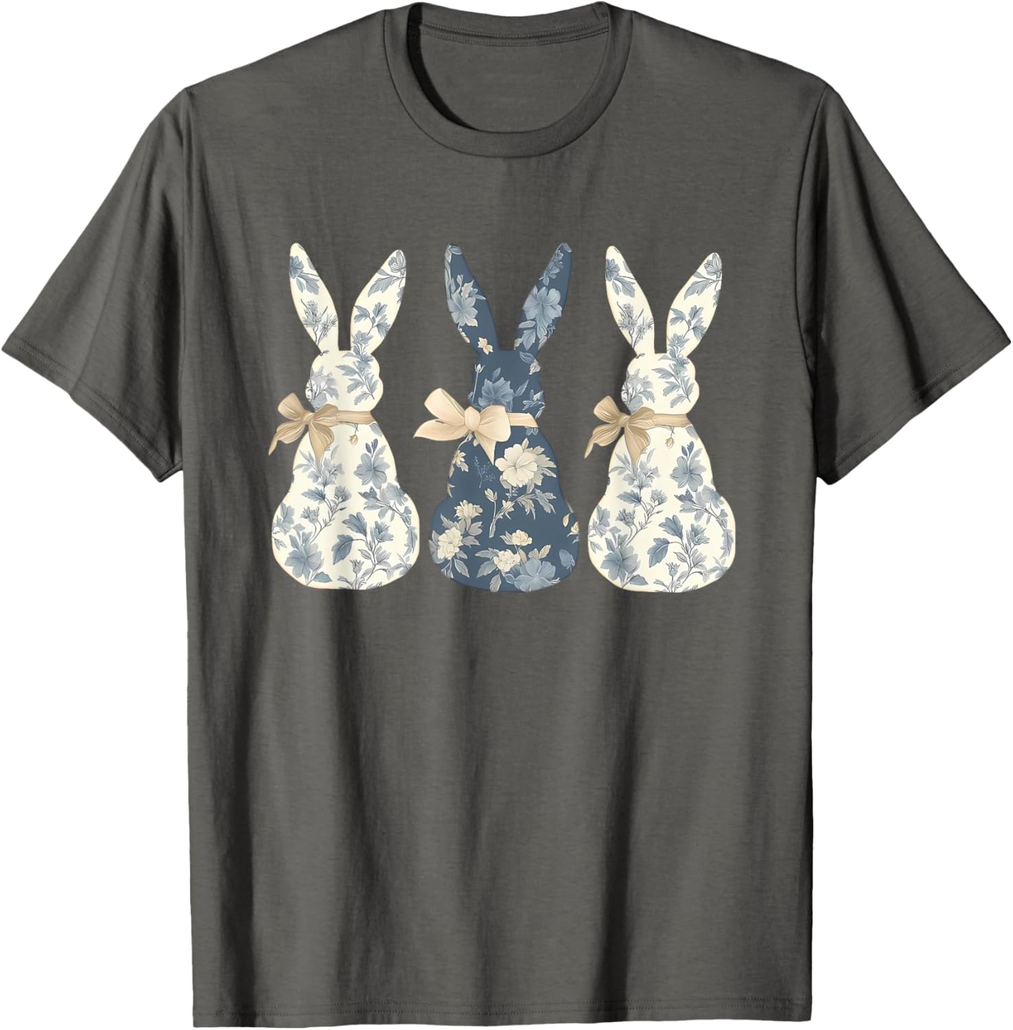 Easter Chinoiserie Floral Bunny With Cute Blue Bow Coquette T-Shirt