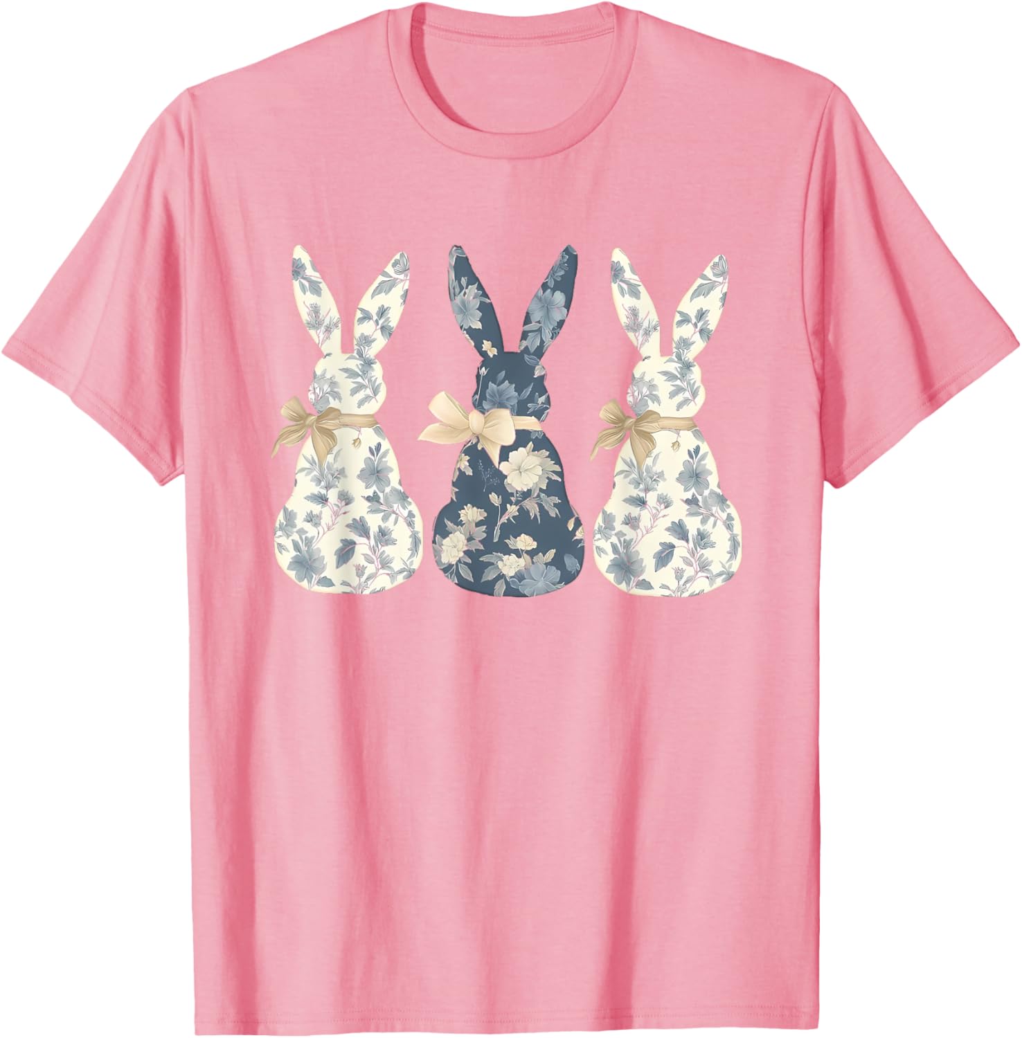 Easter Chinoiserie Floral Bunny With Cute Blue Bow Coquette T-Shirt