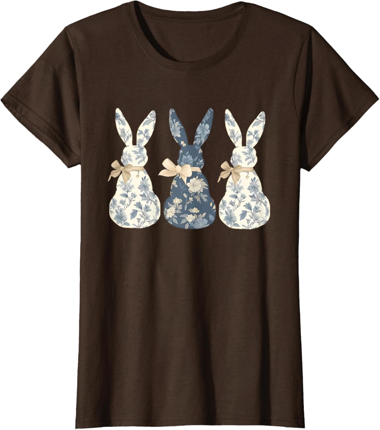 Easter Chinoiserie Floral Bunny With Cute Blue Bow Coquette T-Shirt