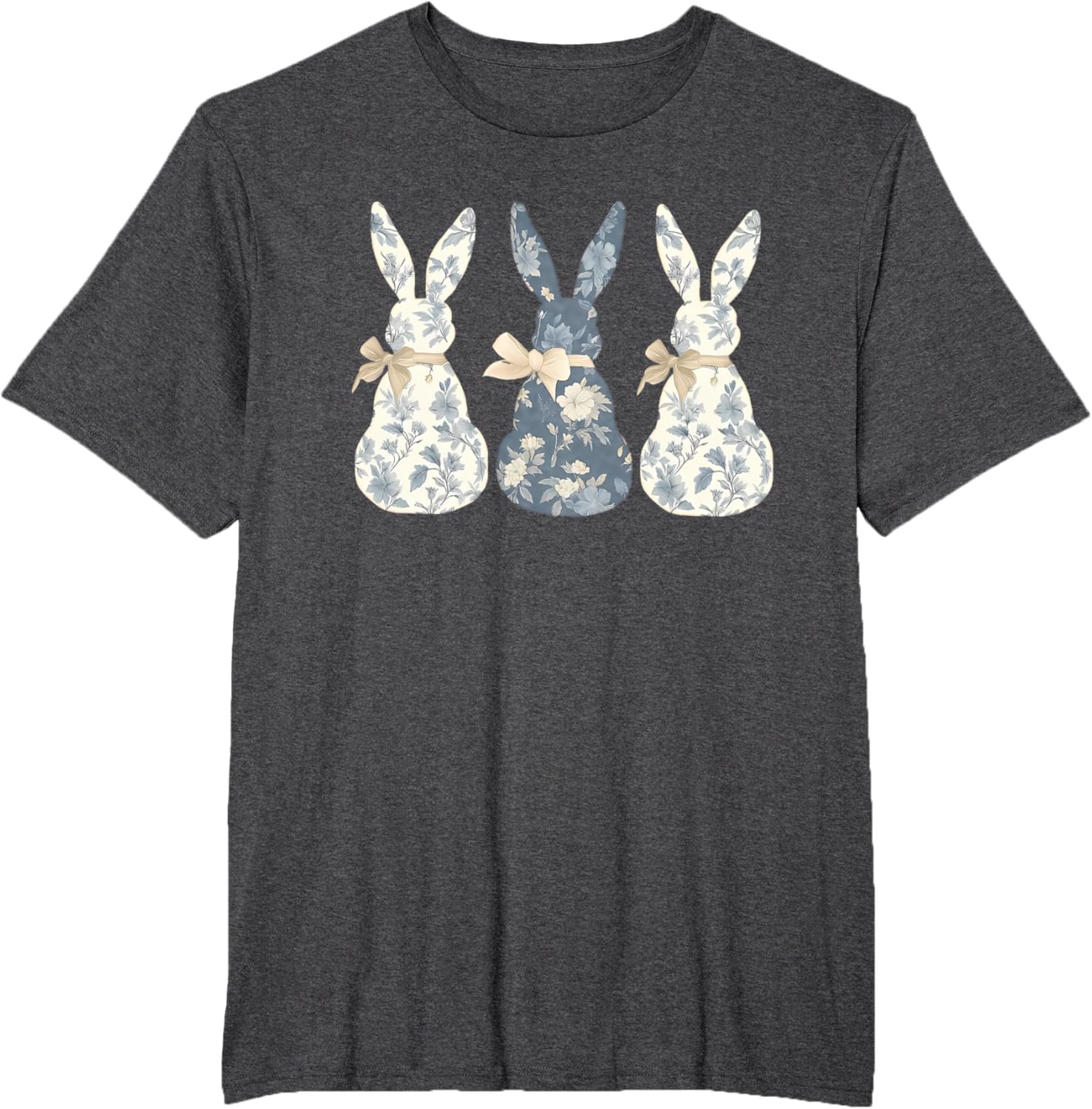 Easter Chinoiserie Floral Bunny With Cute Blue Bow Coquette T-Shirt