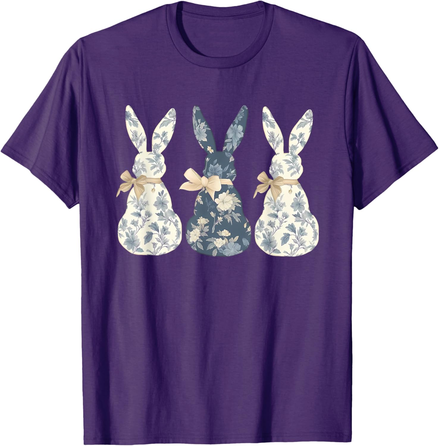 Easter Chinoiserie Floral Bunny With Cute Blue Bow Coquette T-Shirt