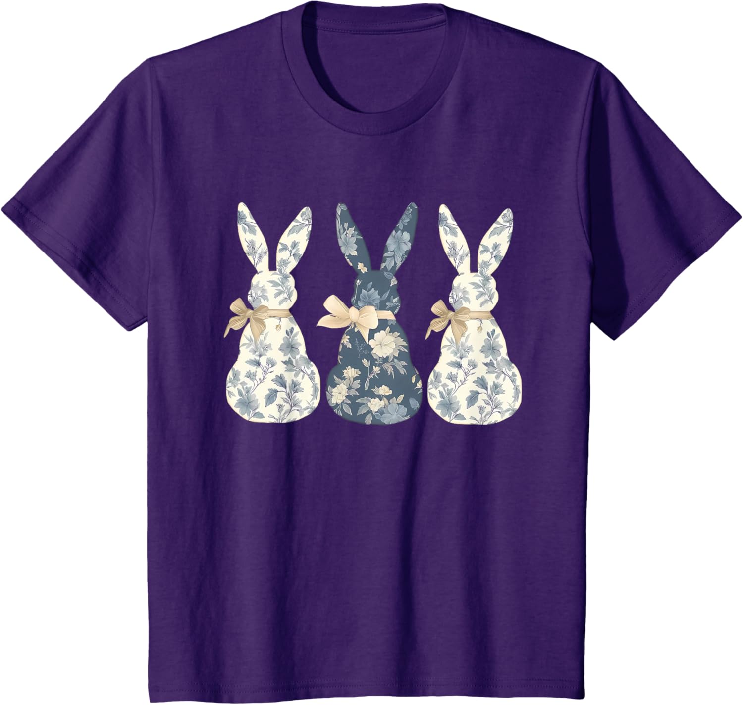 Easter Chinoiserie Floral Bunny With Cute Blue Bow Coquette T-Shirt