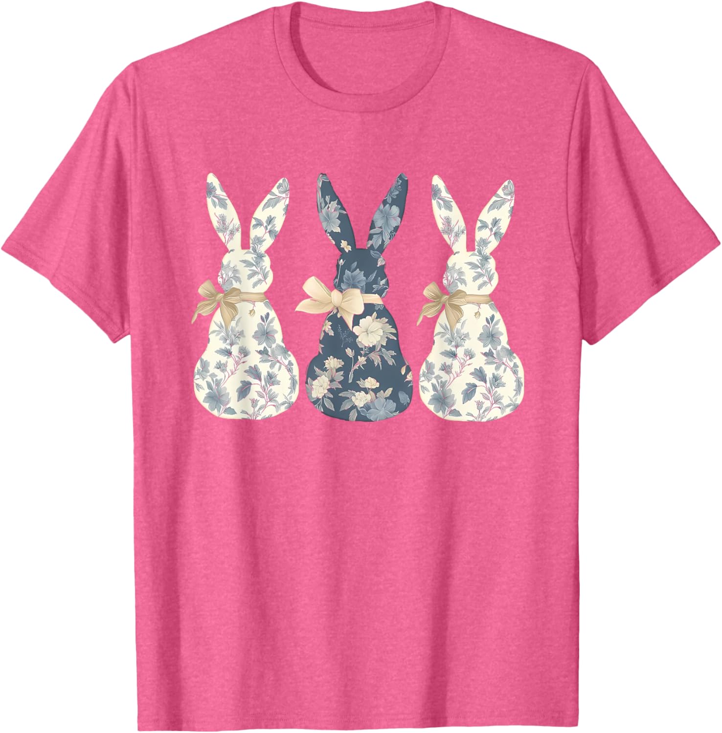 Easter Chinoiserie Floral Bunny With Cute Blue Bow Coquette T-Shirt