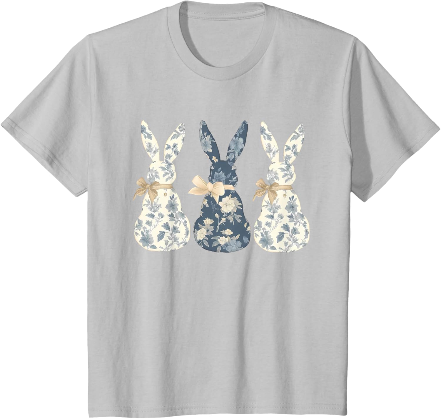 Easter Chinoiserie Floral Bunny With Cute Blue Bow Coquette T-Shirt