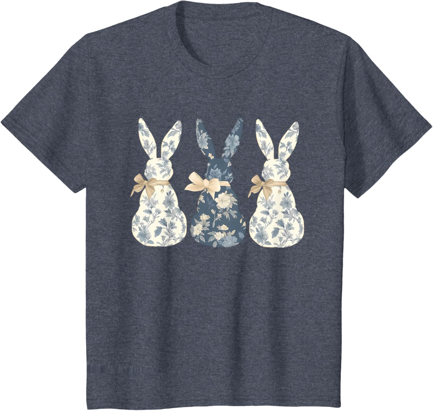 Easter Chinoiserie Floral Bunny With Cute Blue Bow Coquette T-Shirt