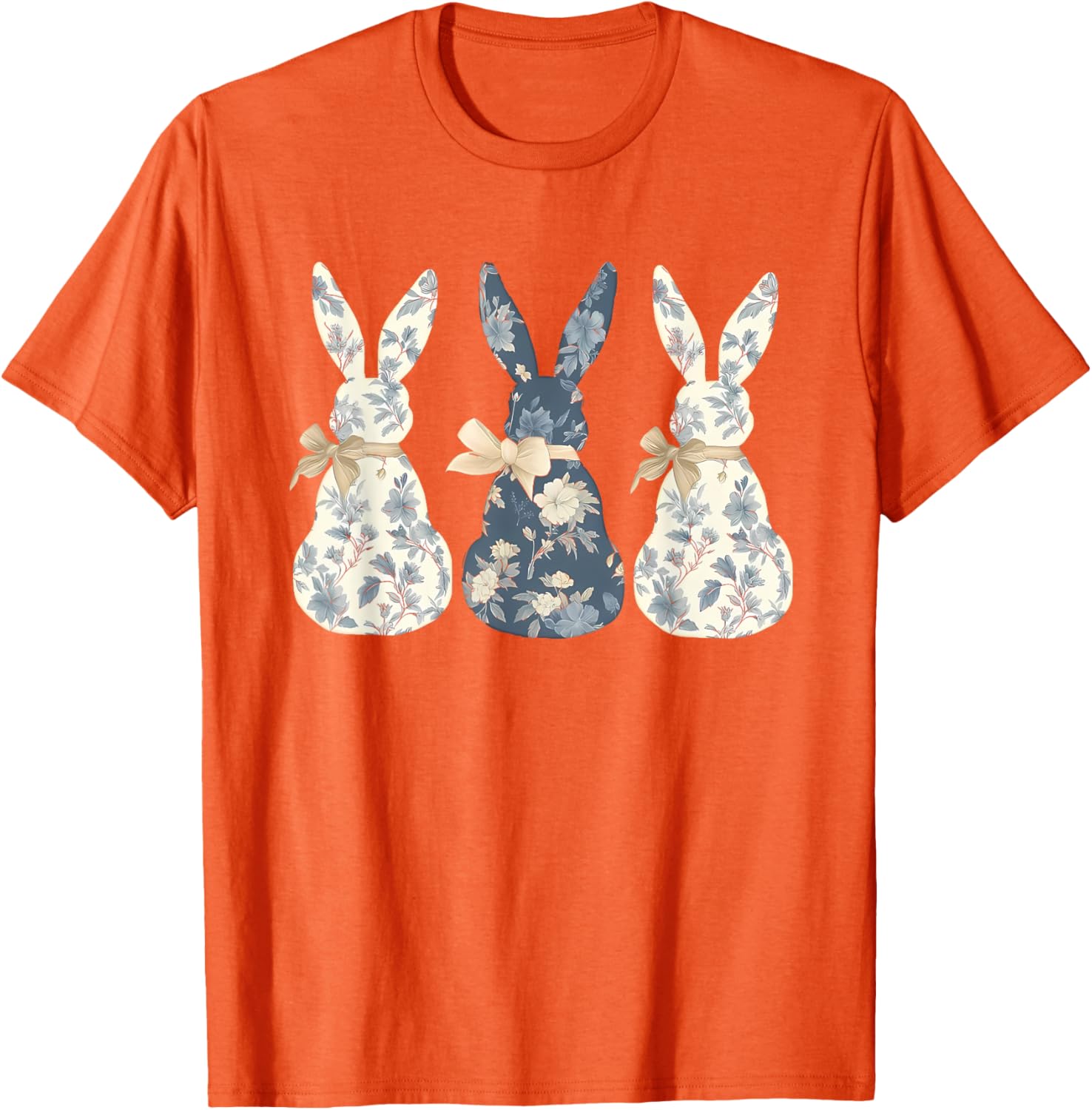 Easter Chinoiserie Floral Bunny With Cute Blue Bow Coquette T-Shirt