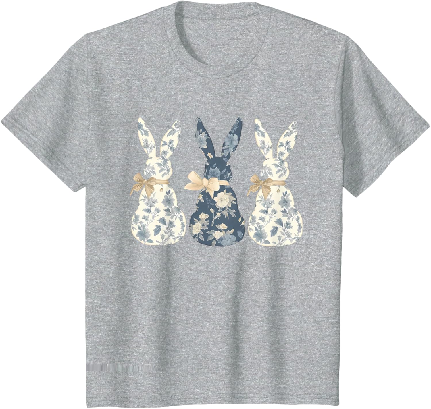 Easter Chinoiserie Floral Bunny With Cute Blue Bow Coquette T-Shirt