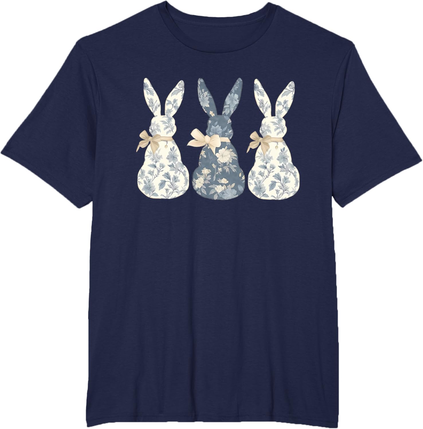 Easter Chinoiserie Floral Bunny With Cute Blue Bow Coquette T-Shirt