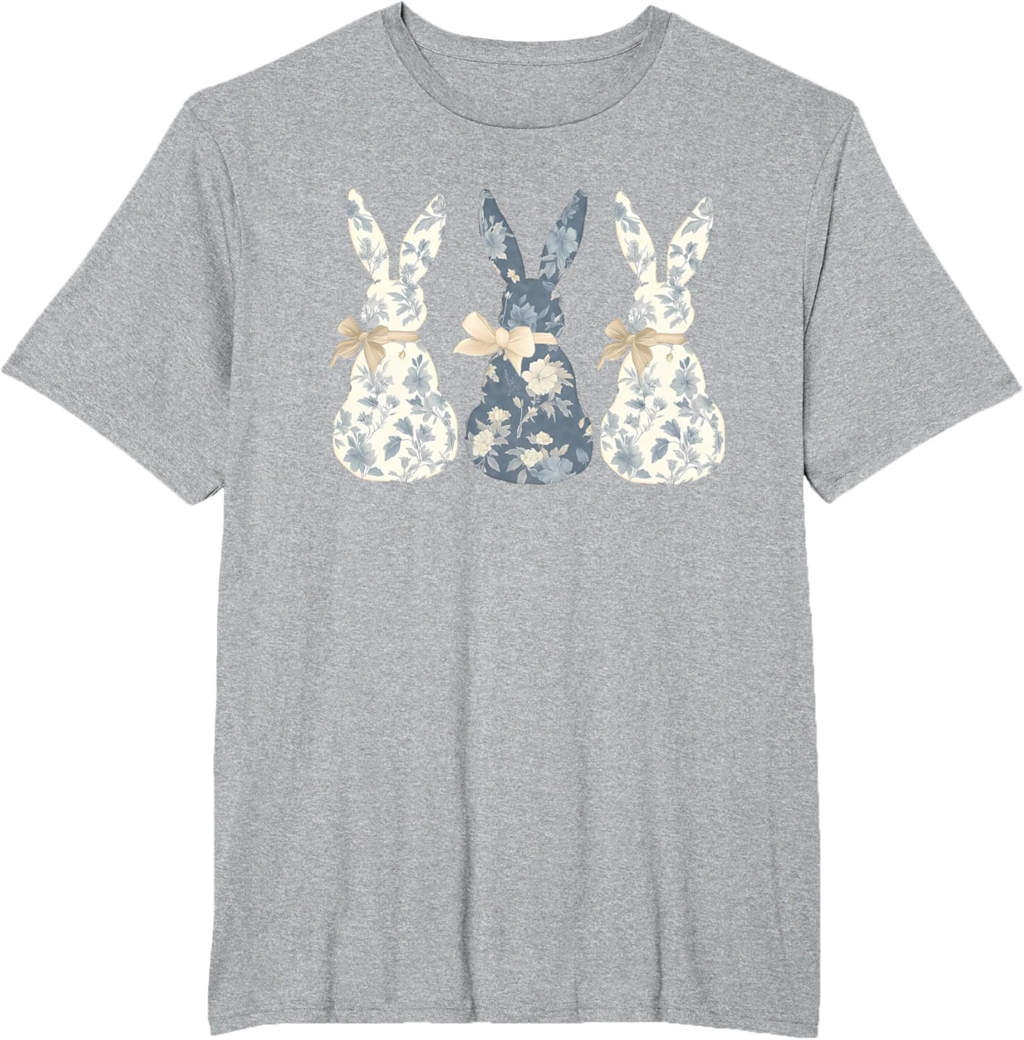 Easter Chinoiserie Floral Bunny With Cute Blue Bow Coquette T-Shirt