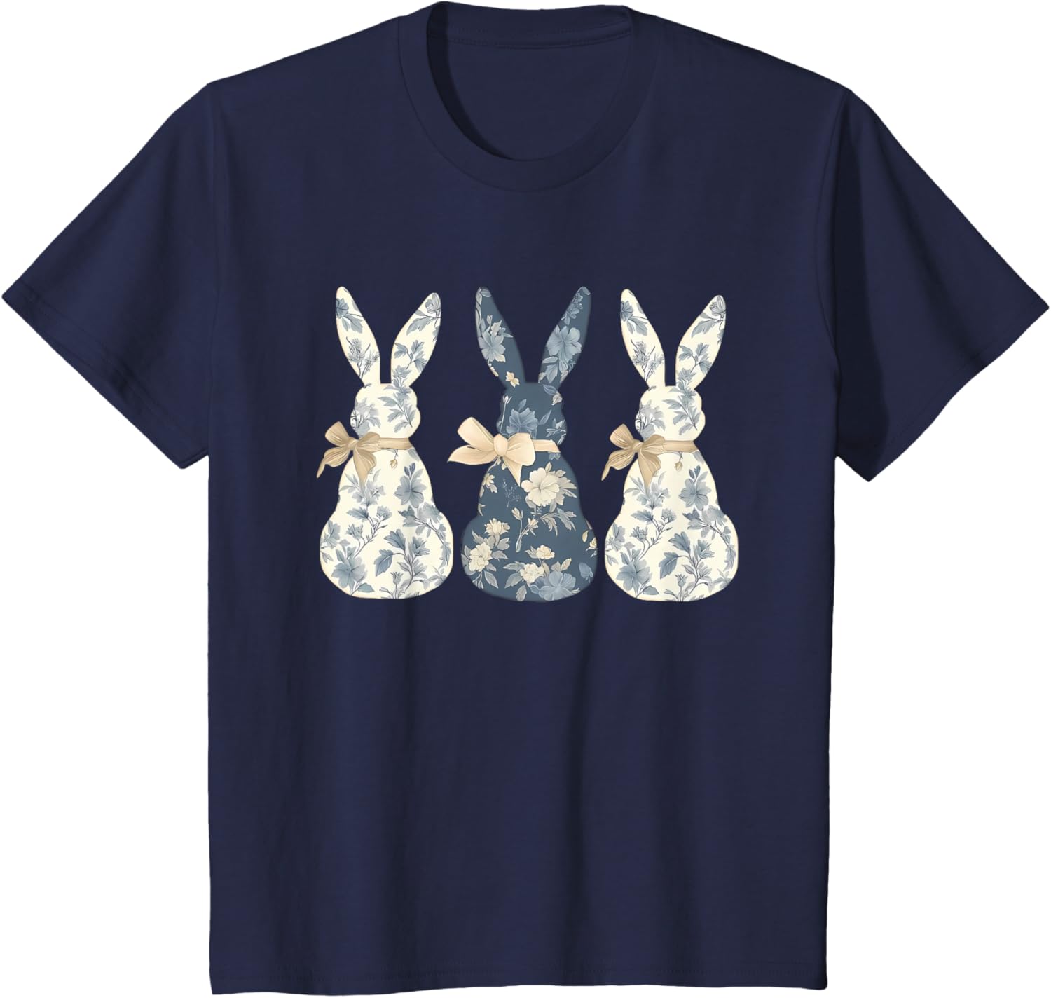 Easter Chinoiserie Floral Bunny With Cute Blue Bow Coquette T-Shirt