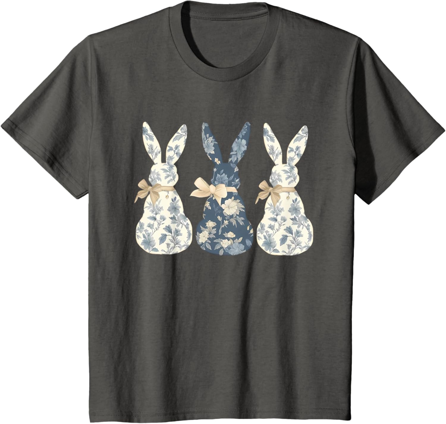 Easter Chinoiserie Floral Bunny With Cute Blue Bow Coquette T-Shirt