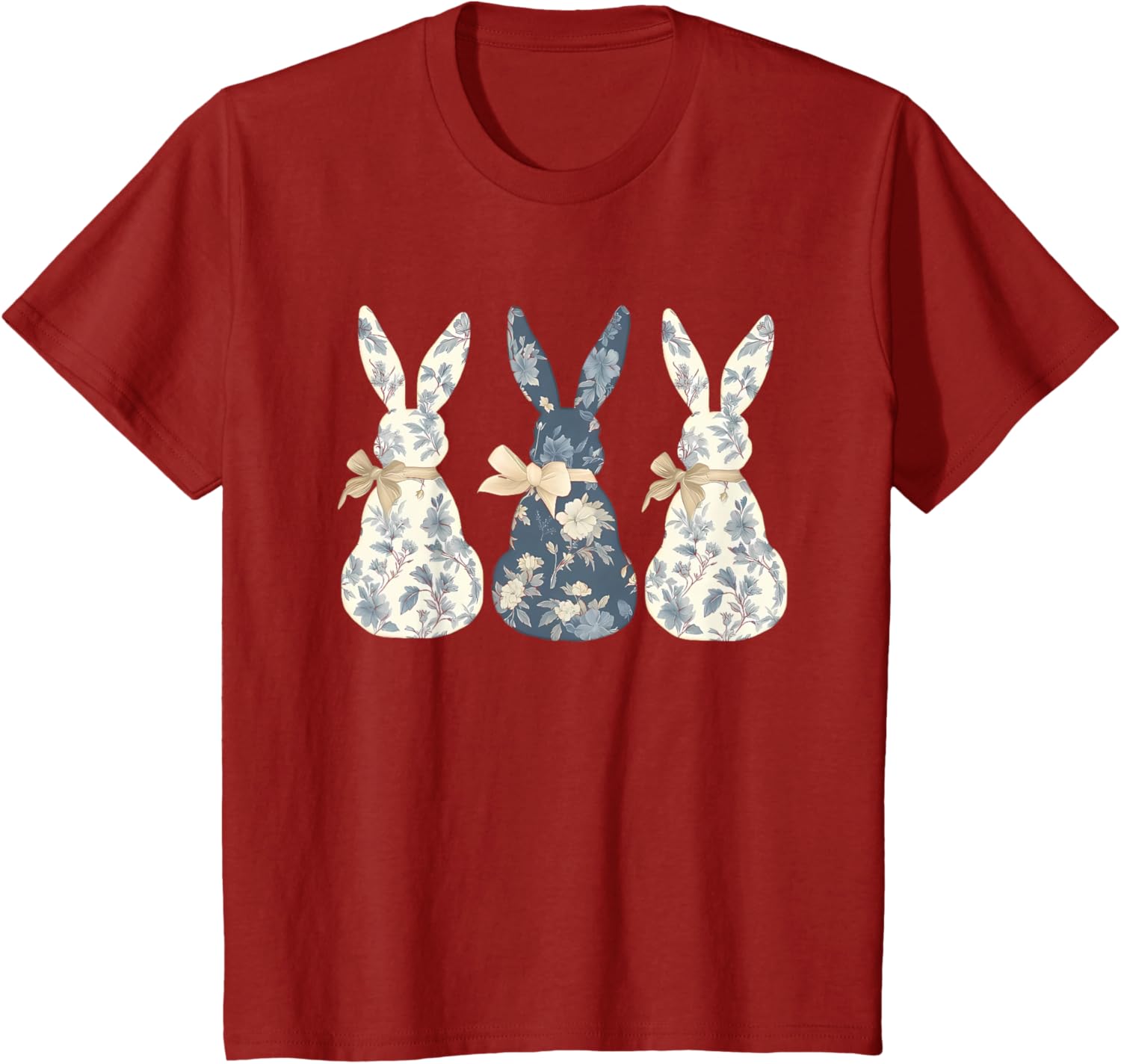 Easter Chinoiserie Floral Bunny With Cute Blue Bow Coquette T-Shirt