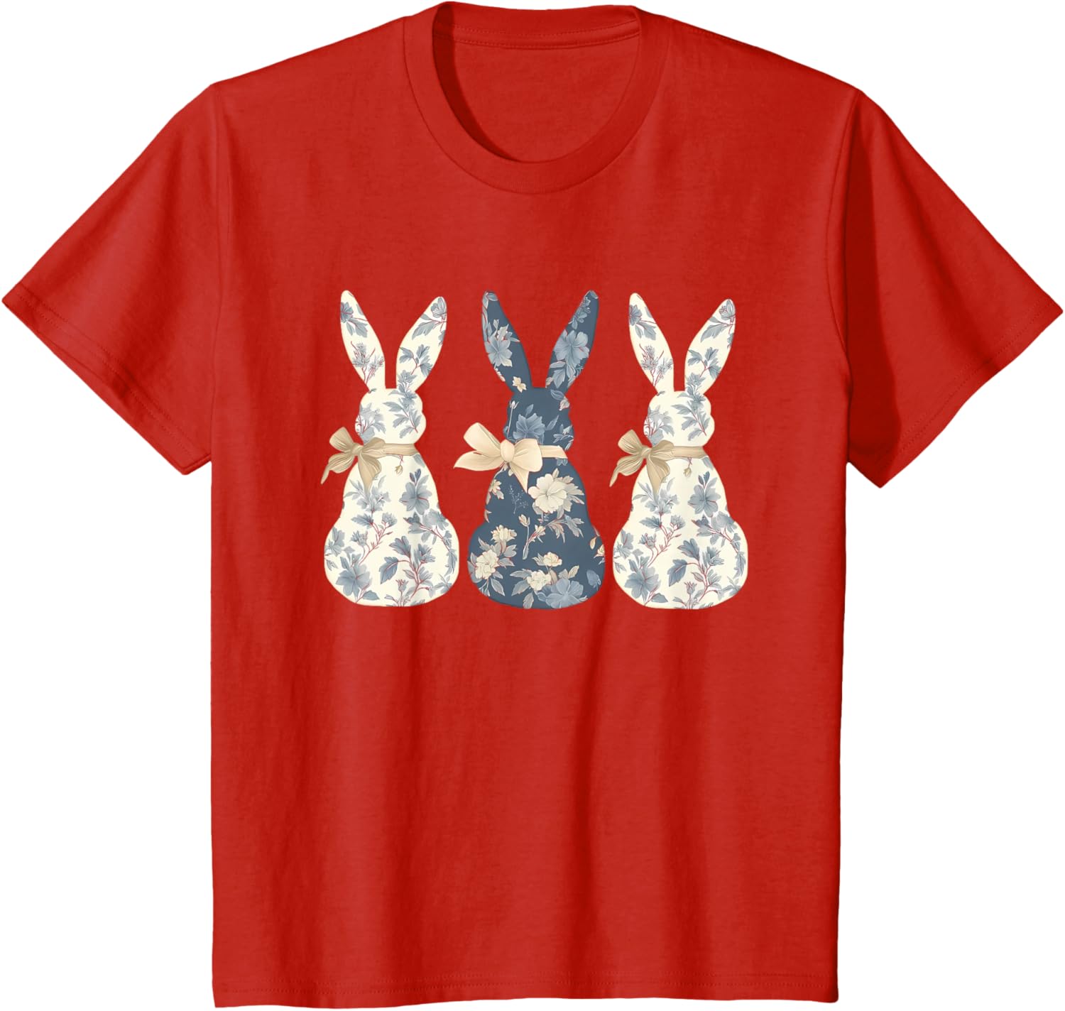 Easter Chinoiserie Floral Bunny With Cute Blue Bow Coquette T-Shirt