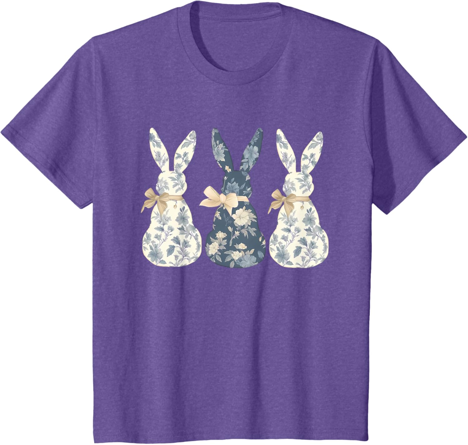 Easter Chinoiserie Floral Bunny With Cute Blue Bow Coquette T-Shirt