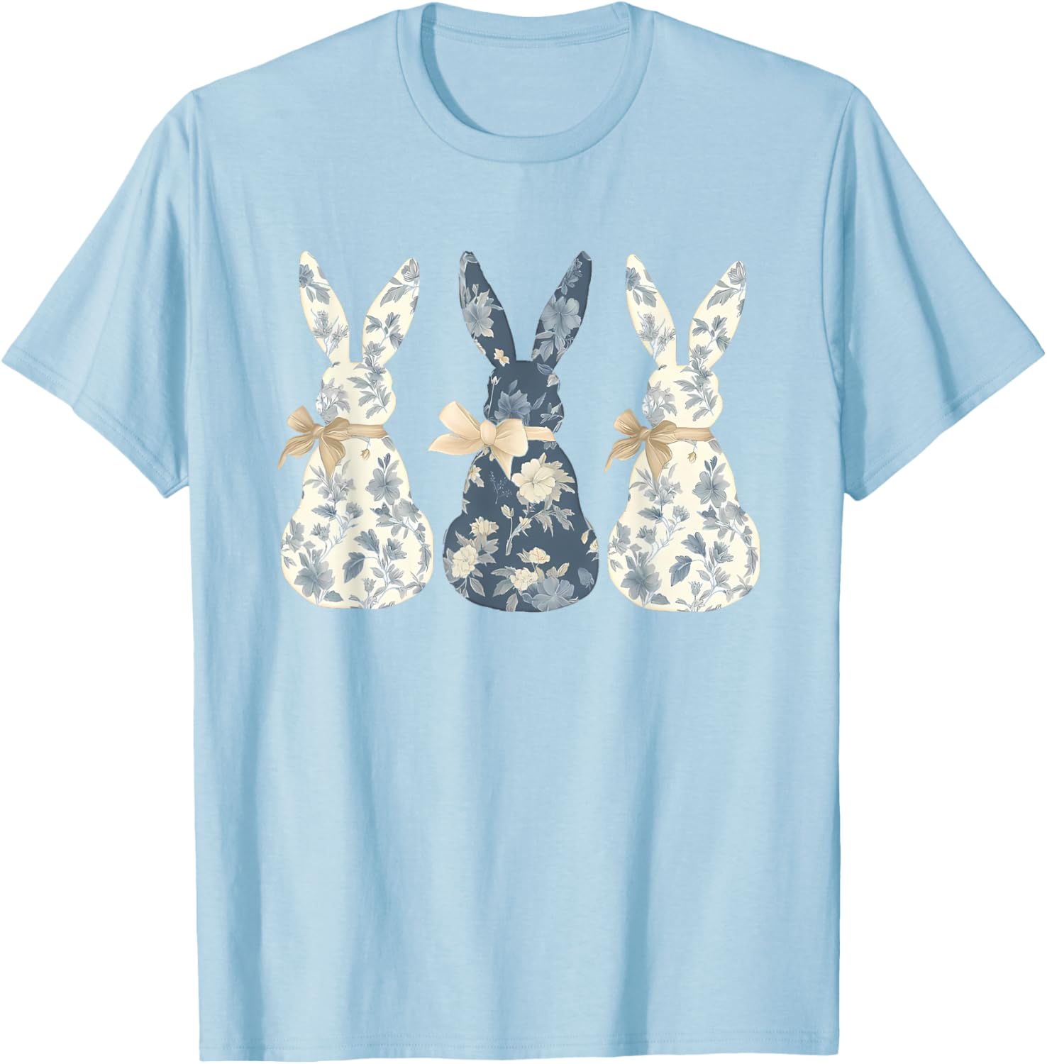 Easter Chinoiserie Floral Bunny With Cute Blue Bow Coquette T-Shirt