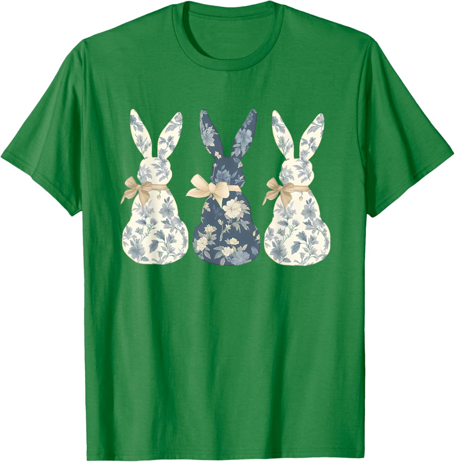 Easter Chinoiserie Floral Bunny With Cute Blue Bow Coquette T-Shirt