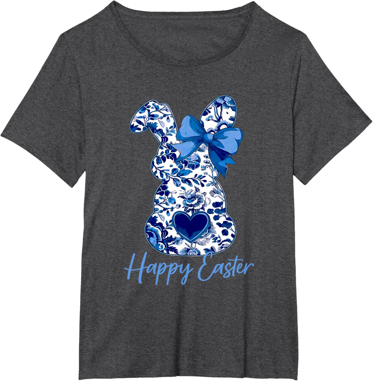 Easter Chinoiserie Floral Bunny With Cute Blue Bow Coquette T-Shirt