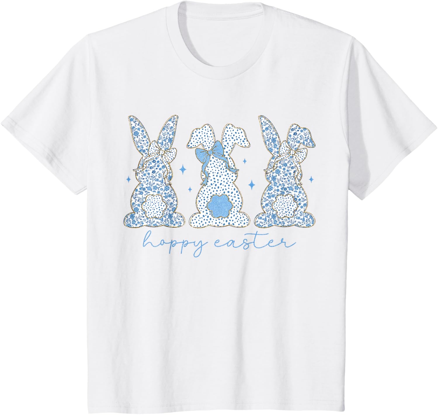 Easter Chinoiserie Floral Bunny With Cute Blue Bow Coquette T-Shirt