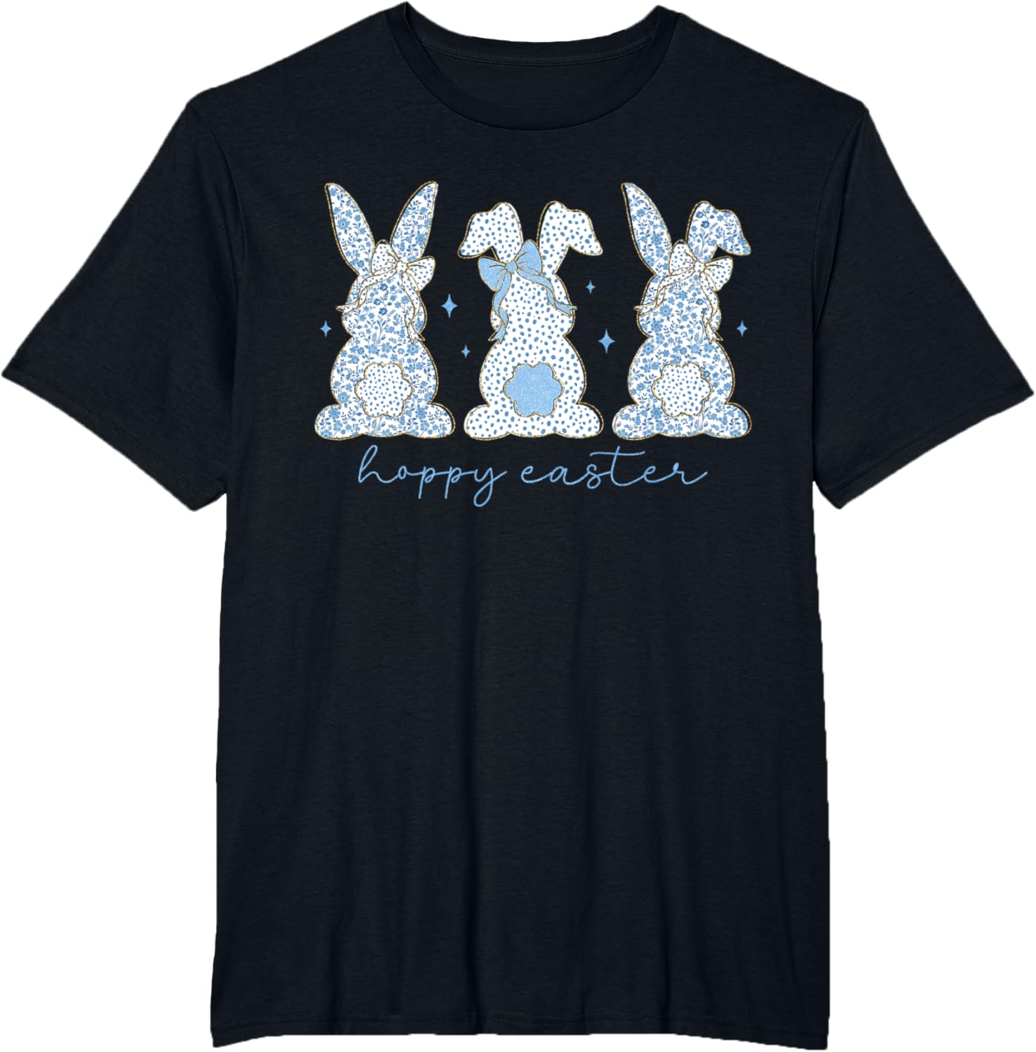 Easter Chinoiserie Floral Bunny With Cute Blue Bow Coquette T-Shirt