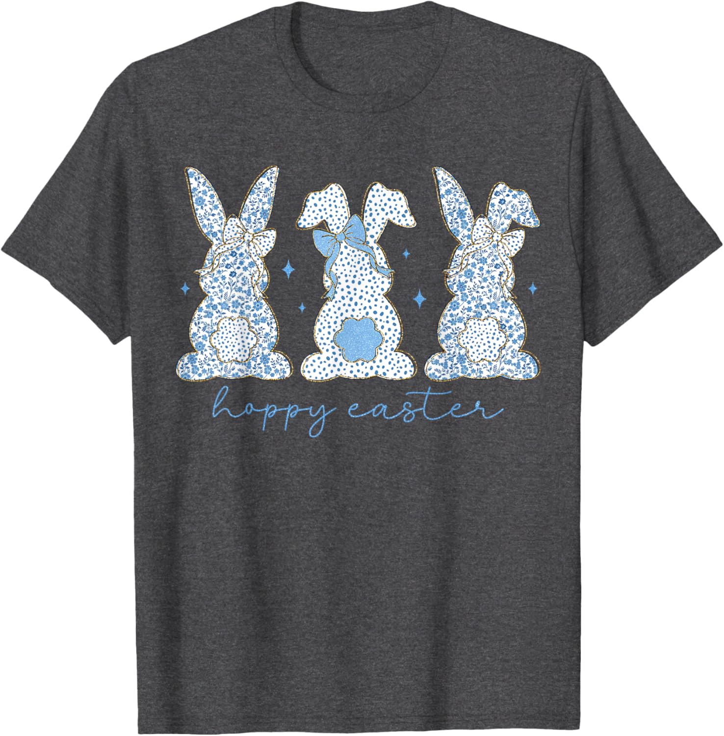 Easter Chinoiserie Floral Bunny With Cute Blue Bow Coquette T-Shirt