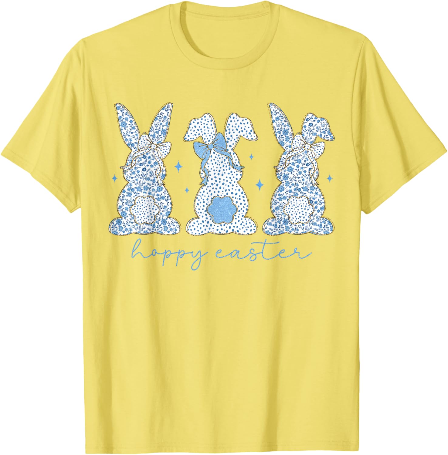 Easter Chinoiserie Floral Bunny With Cute Blue Bow Coquette T-Shirt