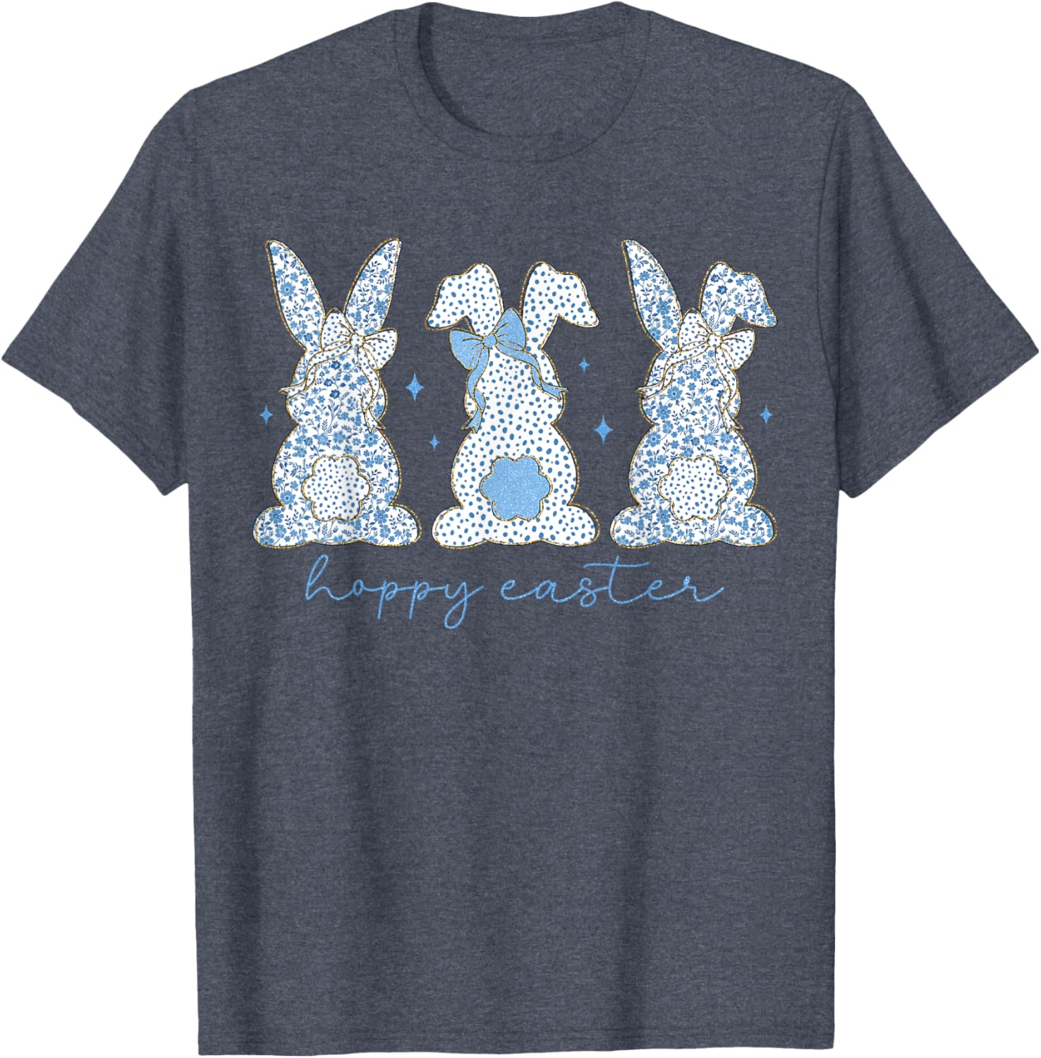 Easter Chinoiserie Floral Bunny With Cute Blue Bow Coquette T-Shirt