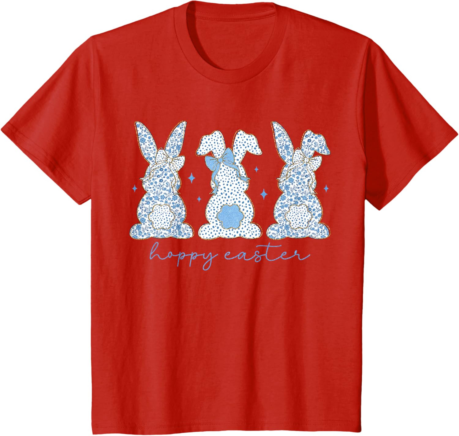 Easter Chinoiserie Floral Bunny With Cute Blue Bow Coquette T-Shirt