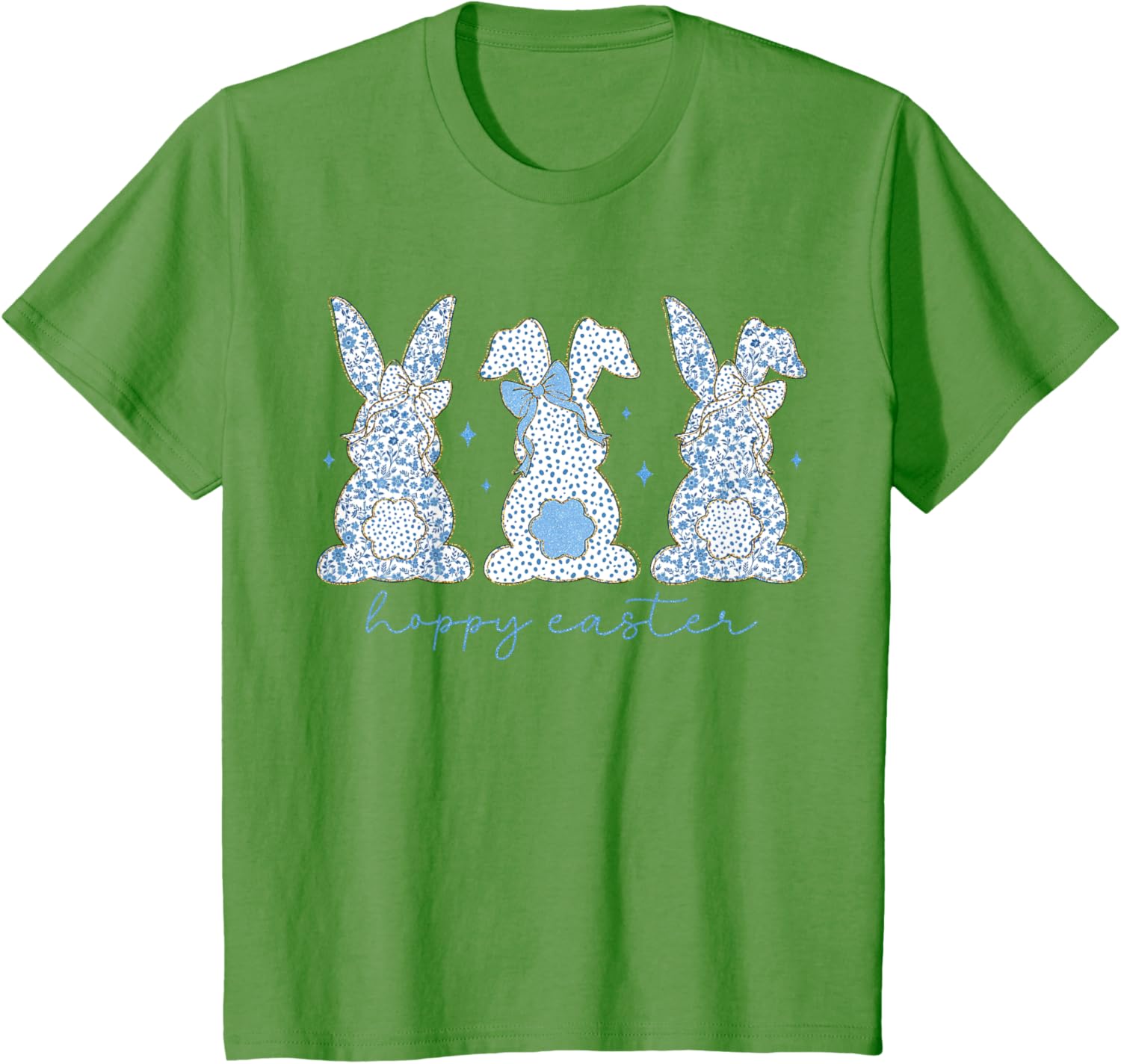 Easter Chinoiserie Floral Bunny With Cute Blue Bow Coquette T-Shirt