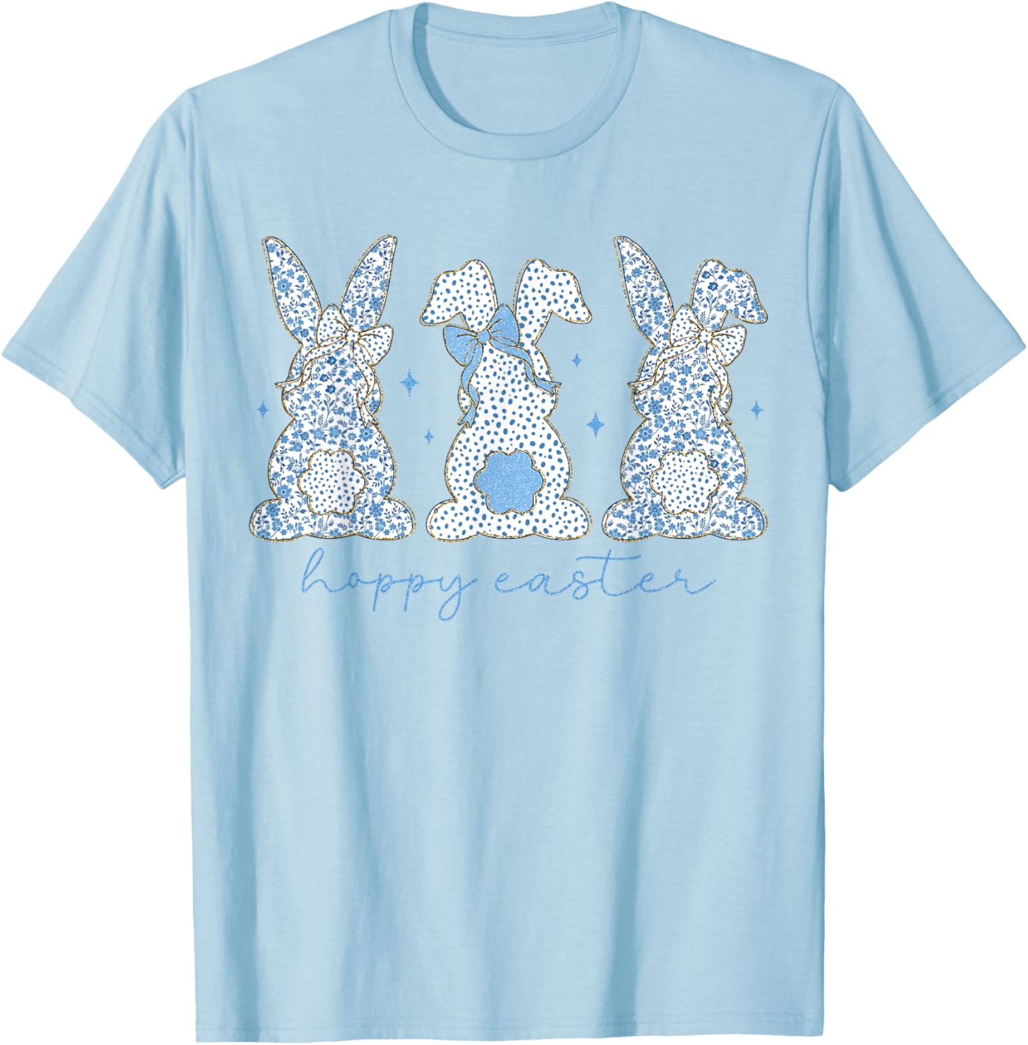 Easter Chinoiserie Floral Bunny With Cute Blue Bow Coquette T-Shirt