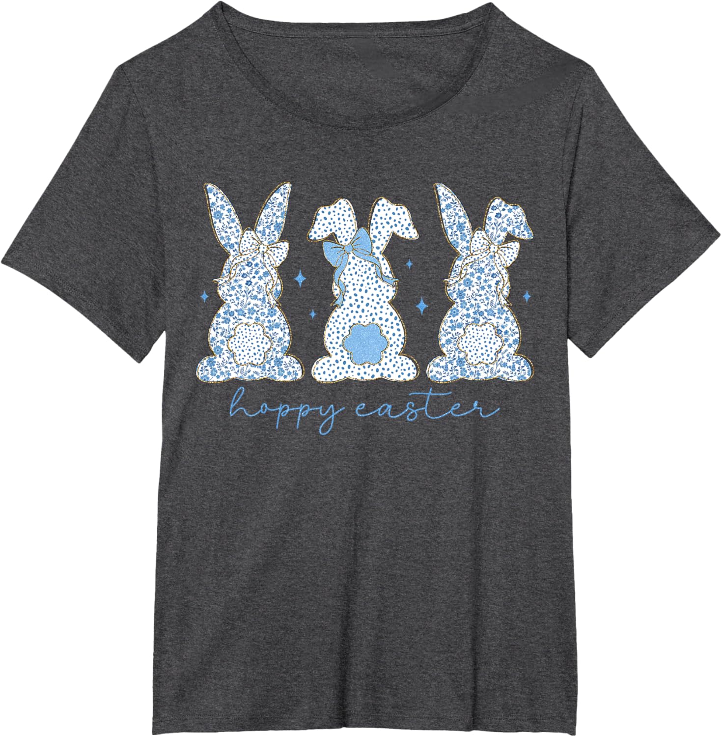 Easter Chinoiserie Floral Bunny With Cute Blue Bow Coquette T-Shirt