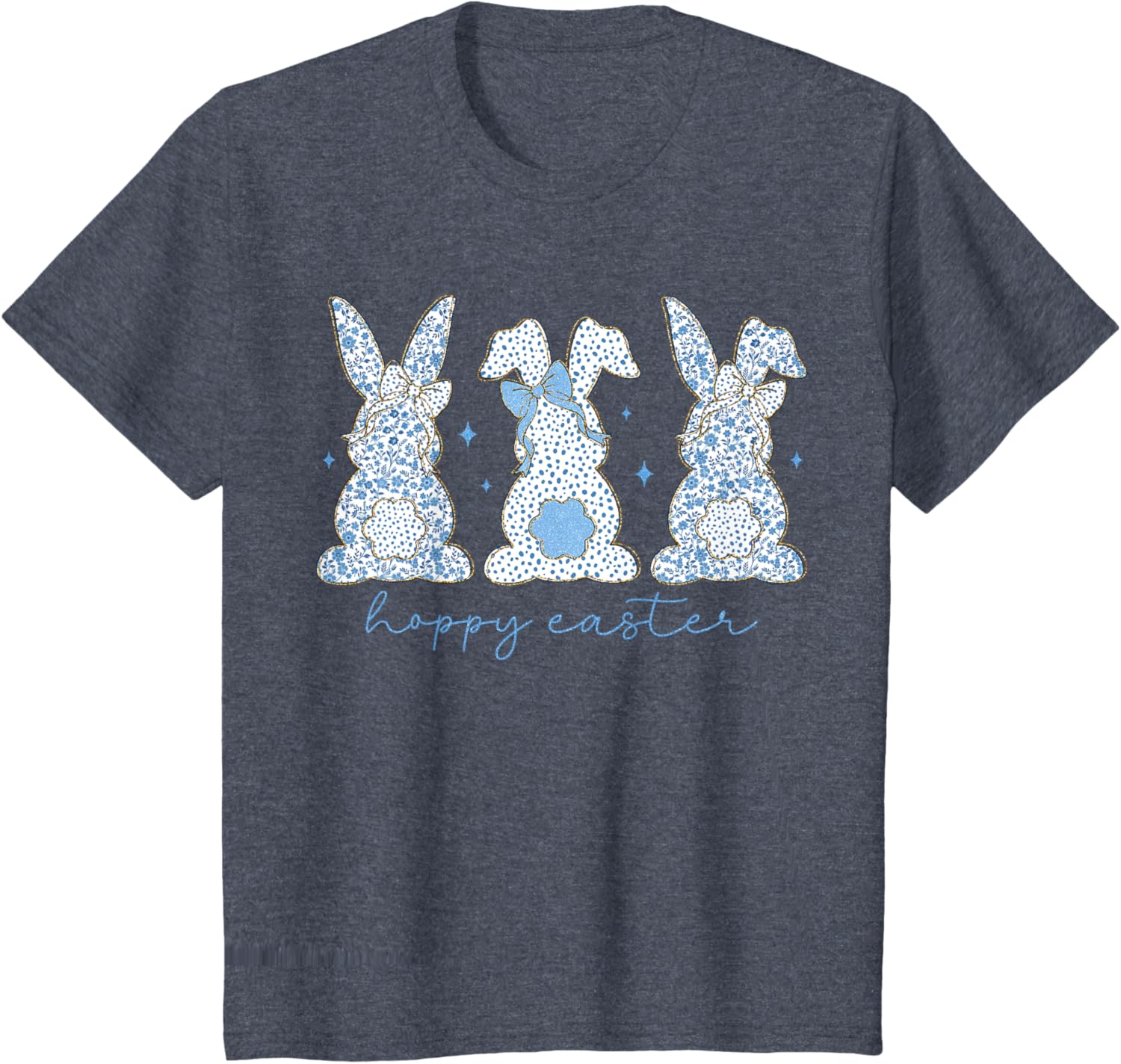 Easter Chinoiserie Floral Bunny With Cute Blue Bow Coquette T-Shirt