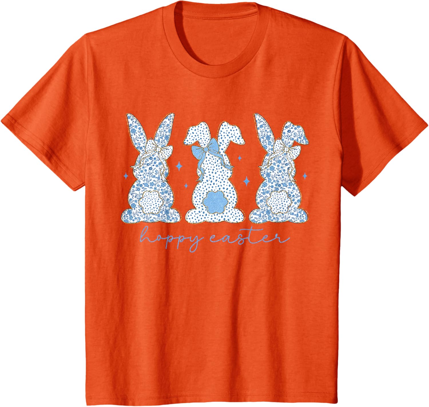 Easter Chinoiserie Floral Bunny With Cute Blue Bow Coquette T-Shirt