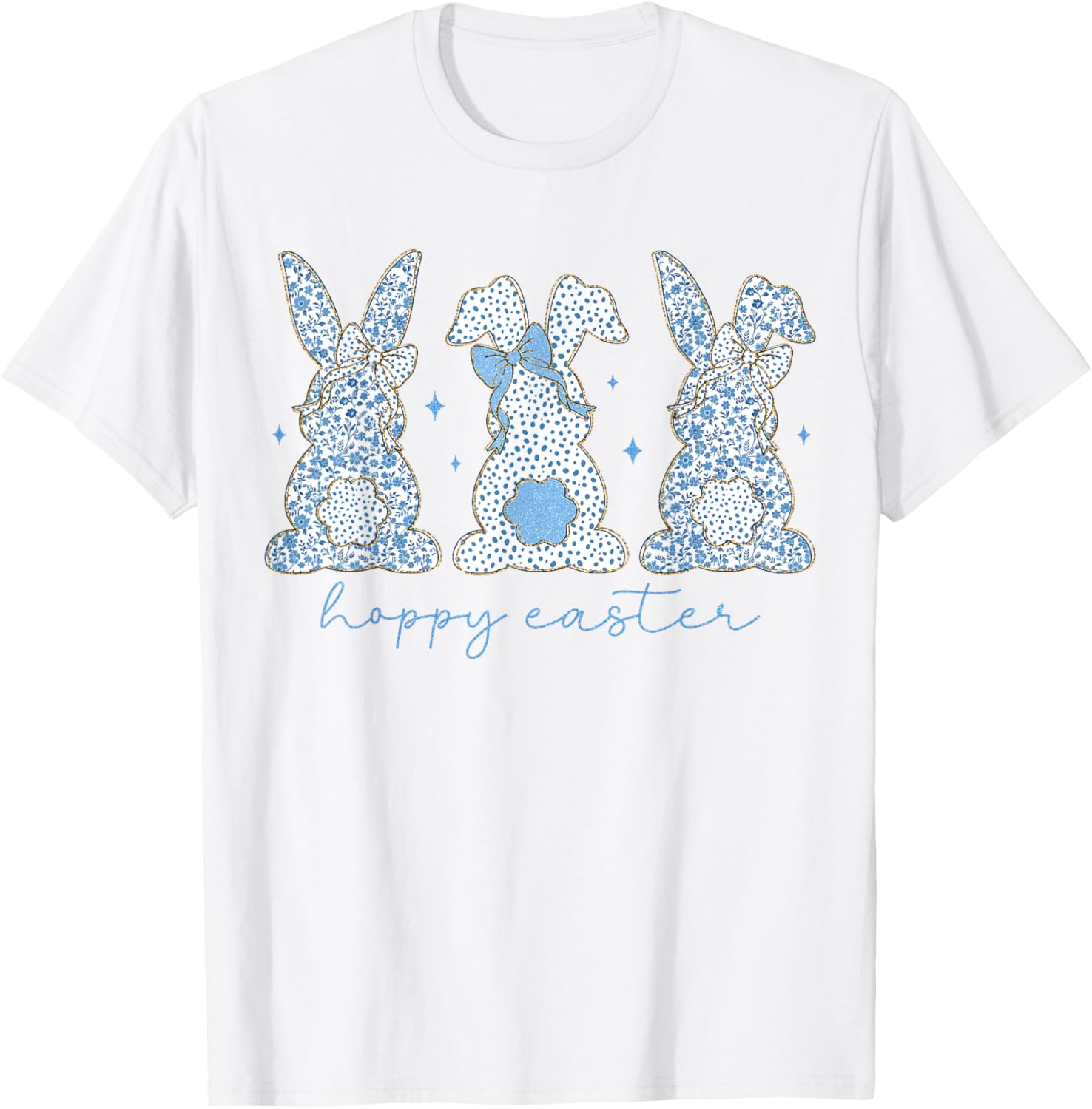 Easter Chinoiserie Floral Bunny With Cute Blue Bow Coquette T-Shirt