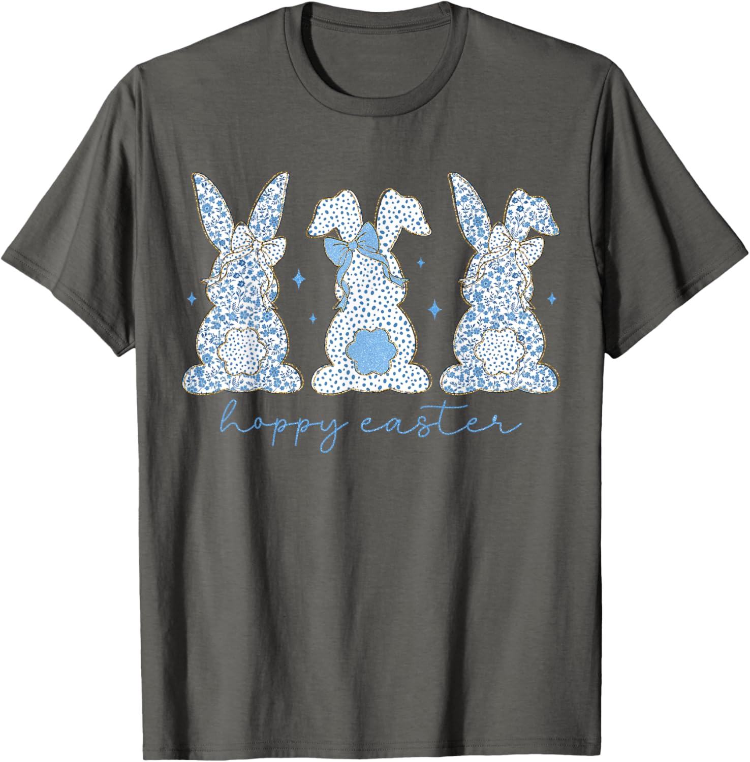 Easter Chinoiserie Floral Bunny With Cute Blue Bow Coquette T-Shirt