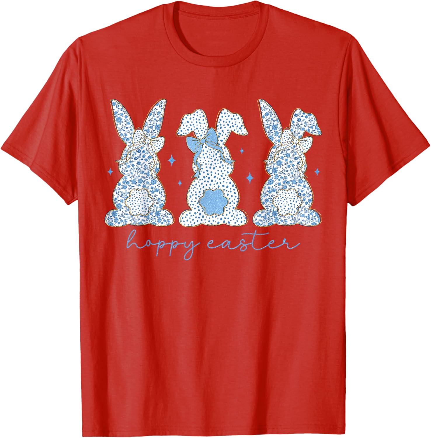 Easter Chinoiserie Floral Bunny With Cute Blue Bow Coquette T-Shirt