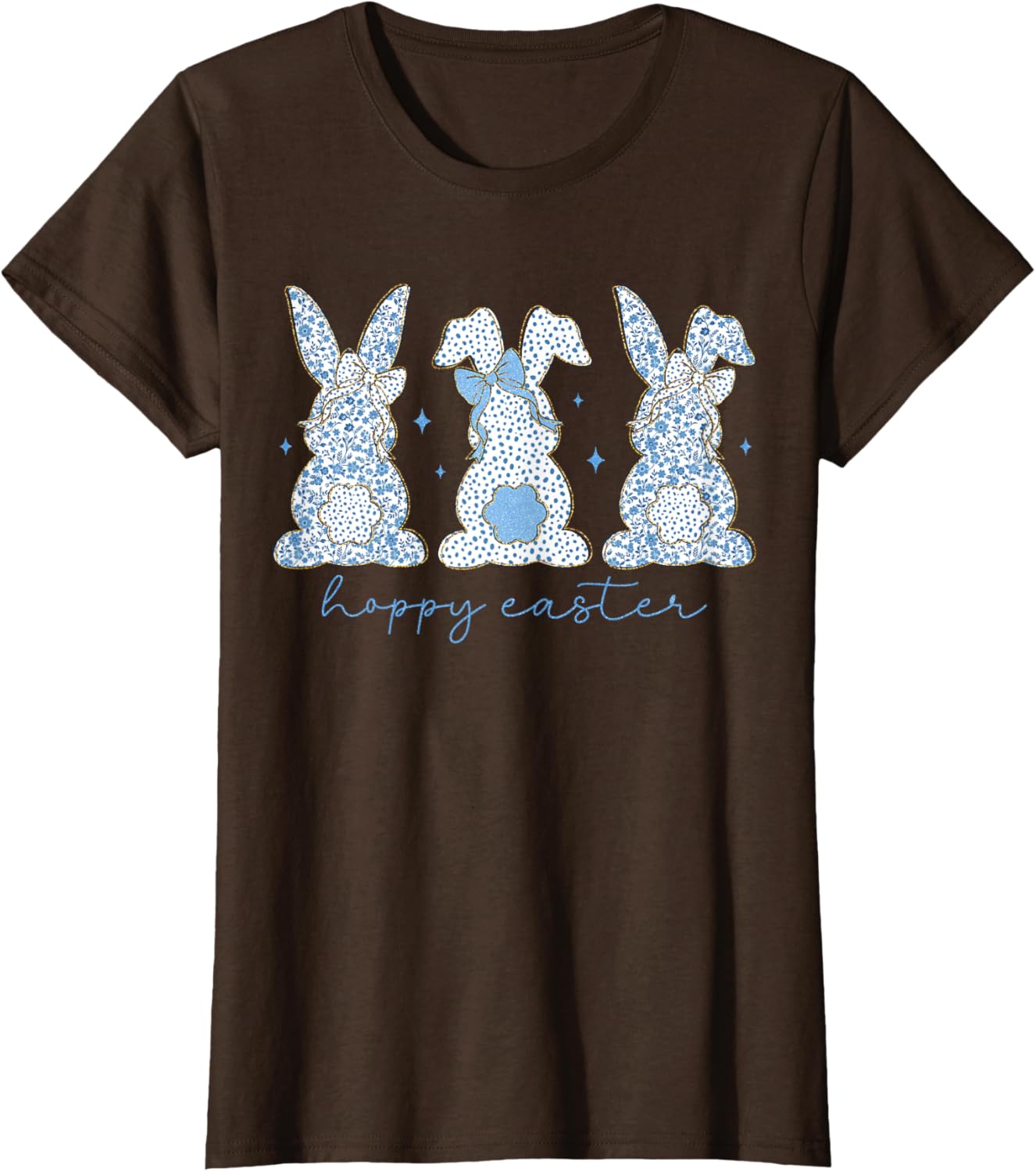 Easter Chinoiserie Floral Bunny With Cute Blue Bow Coquette T-Shirt