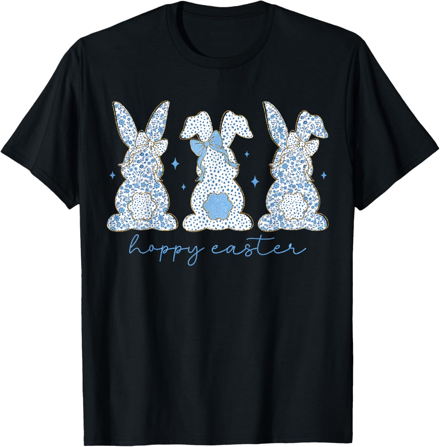 Easter Chinoiserie Floral Bunny With Cute Blue Bow Coquette T-Shirt