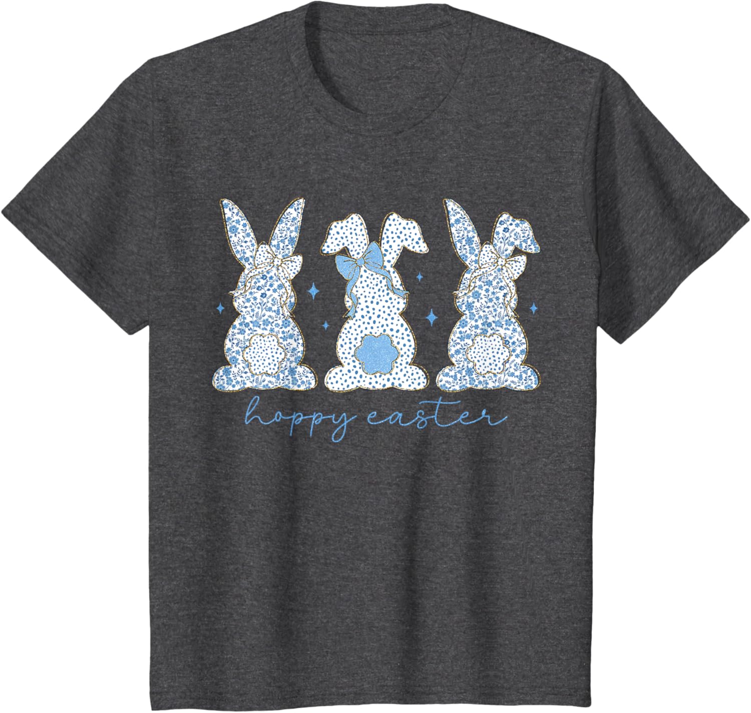 Easter Chinoiserie Floral Bunny With Cute Blue Bow Coquette T-Shirt