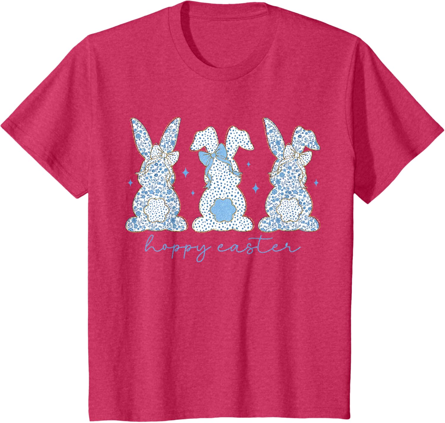 Easter Chinoiserie Floral Bunny With Cute Blue Bow Coquette T-Shirt