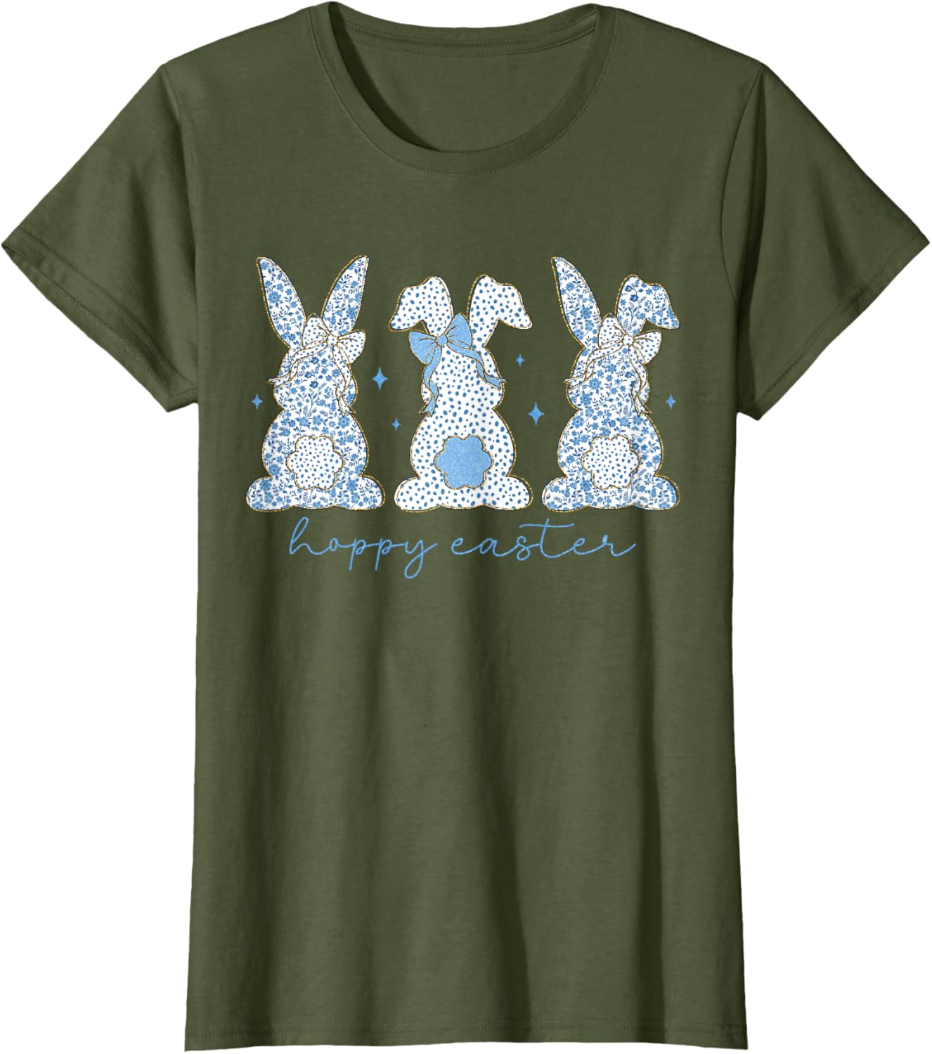 Easter Chinoiserie Floral Bunny With Cute Blue Bow Coquette T-Shirt