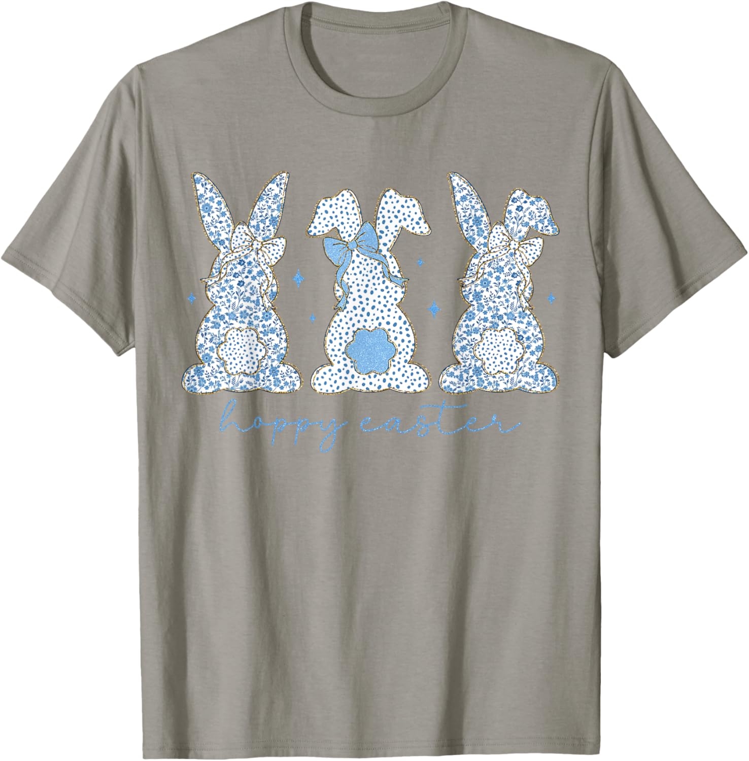 Easter Chinoiserie Floral Bunny With Cute Blue Bow Coquette T-Shirt