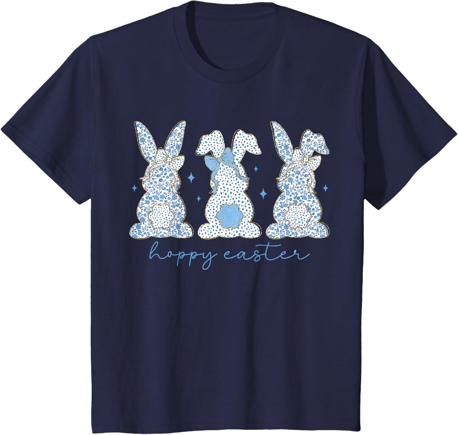 Easter Chinoiserie Floral Bunny With Cute Blue Bow Coquette T-Shirt