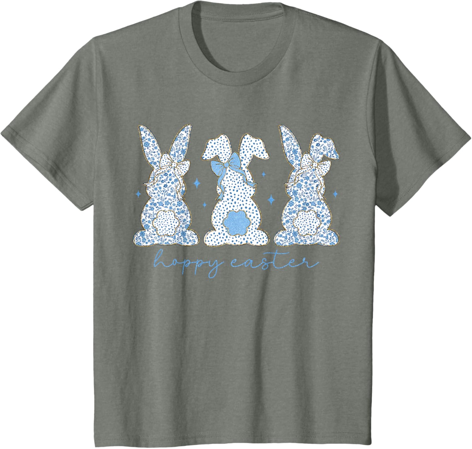 Easter Chinoiserie Floral Bunny With Cute Blue Bow Coquette T-Shirt