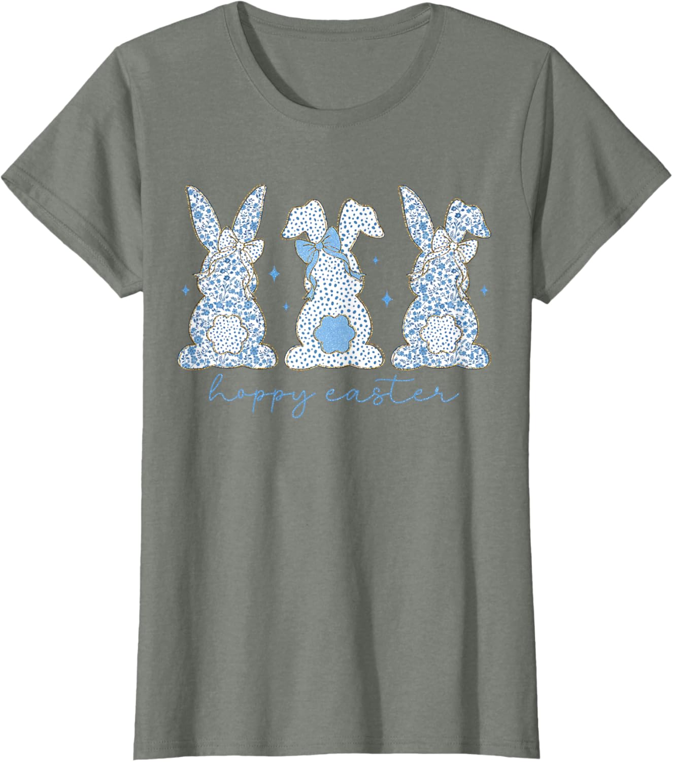 Easter Chinoiserie Floral Bunny With Cute Blue Bow Coquette T-Shirt