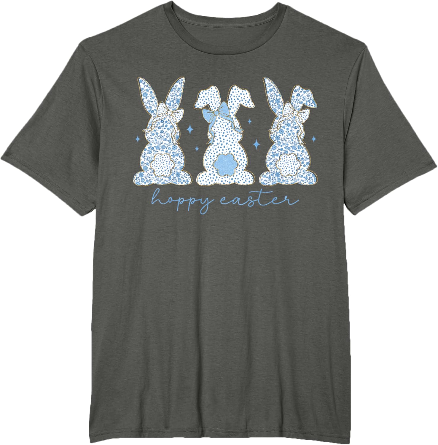 Easter Chinoiserie Floral Bunny With Cute Blue Bow Coquette T-Shirt